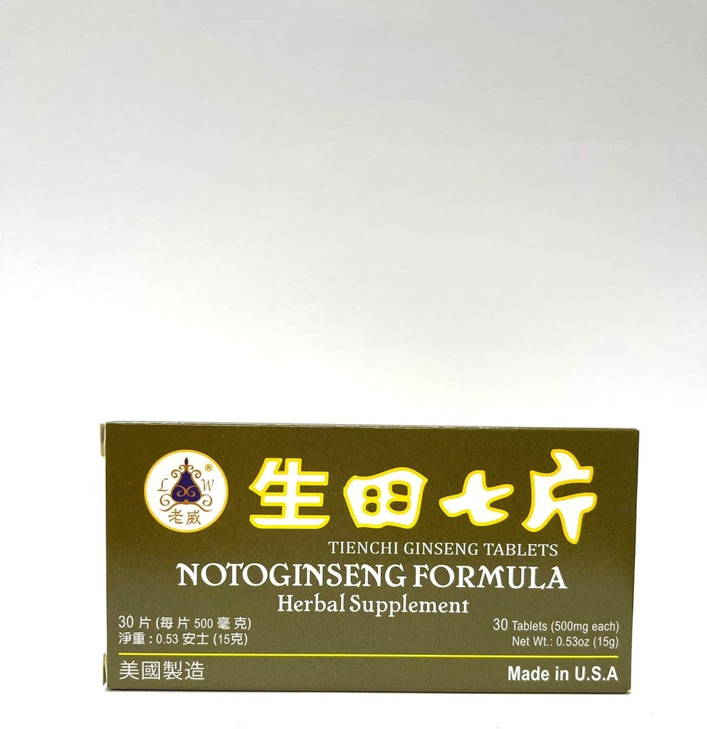 Notoginseng Fórmula - Tienchi Ginseng Tablets Suplemento Herbal Ayuda a promover la circulación " El bienestar general del cuerpo 500mg 30 Tablets Made in USA
