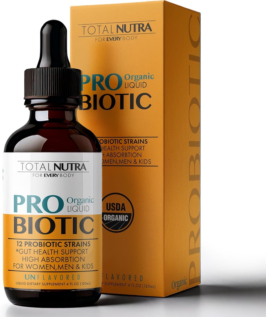 Probiótico líquido para Mujer, Hombres, Niños, Probiótico Toddler: USDA Probióticos orgánicos, Líquido Probiótico Vegano " Alfalfa Blend + Acidophilus para Salud Gut, Azúcar lácteo gratis, No GMO Probióticos orales