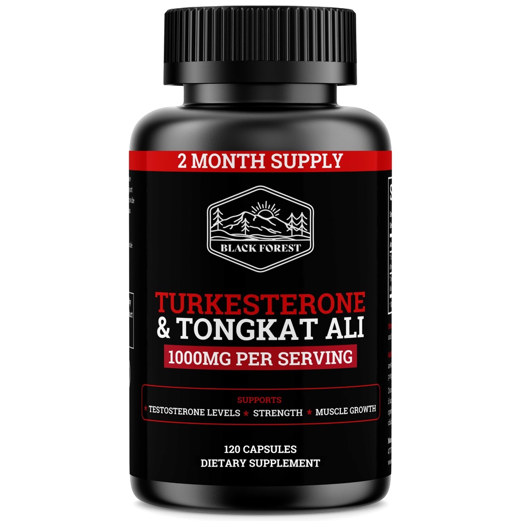Black Forest Turkesterone Tongkat Ali Suplemento 1000mg por Serving (Max Purity 95%) Turkesterone Suplemento para Hombres (Tongkat Ali para Hombre Longjack 200:1) Similar a Tongkat Ali Fadogia Agrestis
