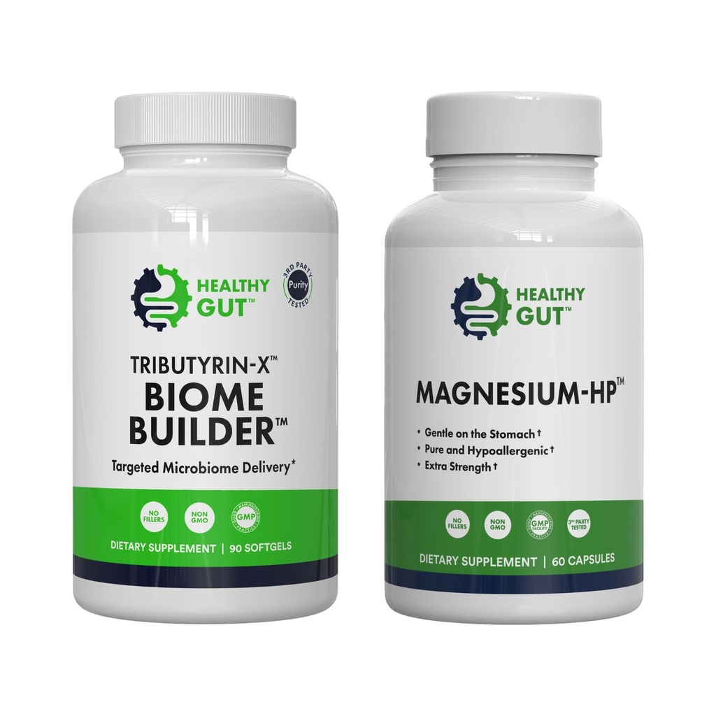Constructor de bioma saludable Gut Tributyrin-X, 90 Softgels y Magnesium-HP, 60 cápsulas