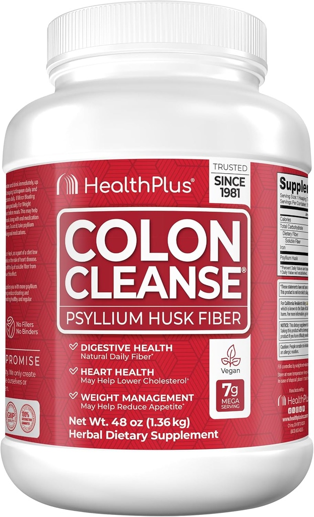 Health Plus Colon Cleanse Digestive Support ← All Natural Daily Fiber for Toxin Elimination Toxin Remove Reducir Bloating Silencioso Apoyos Heart Health ← 48 Ounces, 194 Servimientos