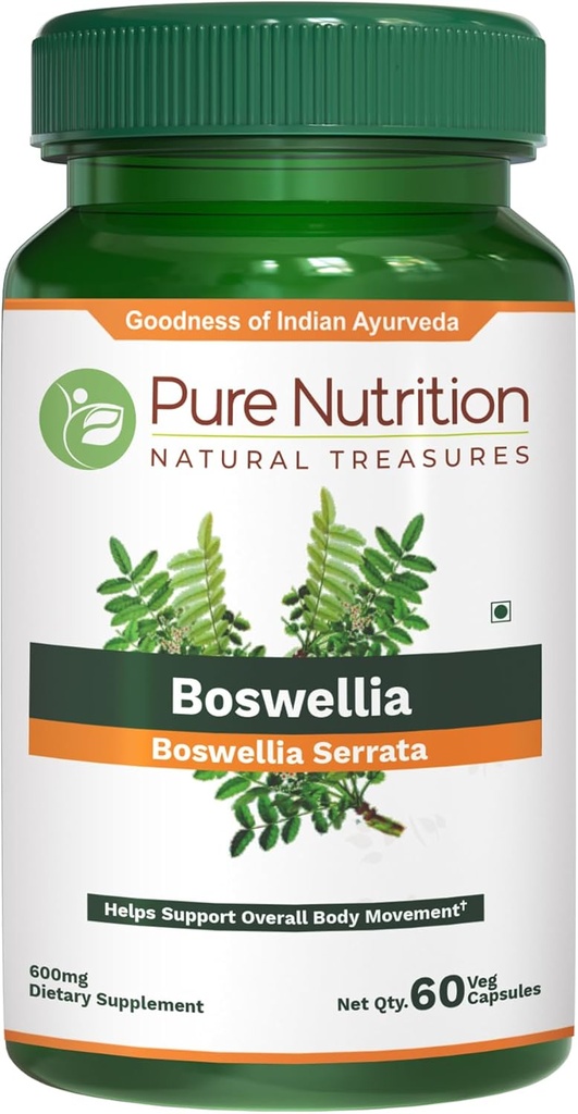 Nutrición pura Boswellia Serrata Extracto 600 mg con 65% de ácidos boswellicos. (Equivalente a 9000mg Boswellia Powder) Non GMO tención 60 Veg Caps.