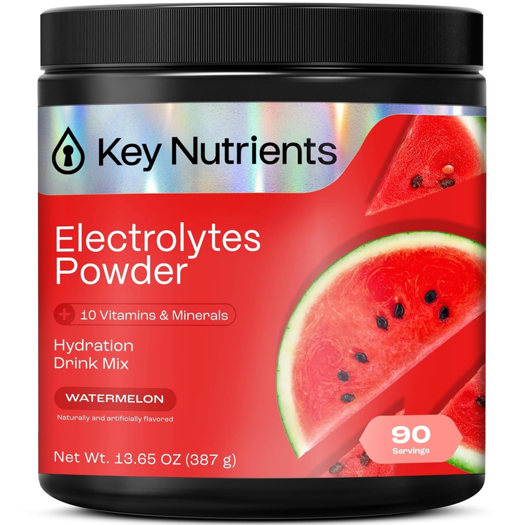 KEY NUTRIENTS Multivitamin Electrolytes Polvo No Azúcar para la Recuperación - Refreshing Watermelon Polvo de electrolitos - Polvo de hidratación - Sin Calories, Gluten Free Electrolytes Polvo - 90 Servings