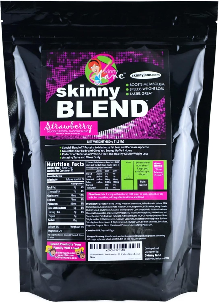 Skinny Blend – Whey Protein Shake Powder for Women – Low Carb, Keto Friendly Meal Replacement – Satisfies Hambre & Boost Energy – Creamy Strawberry – 30 Shakes