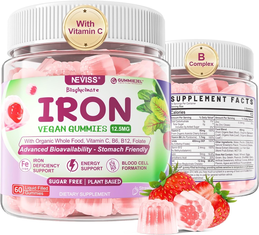 NEVISS Gummies de suplemento de hierro vegano