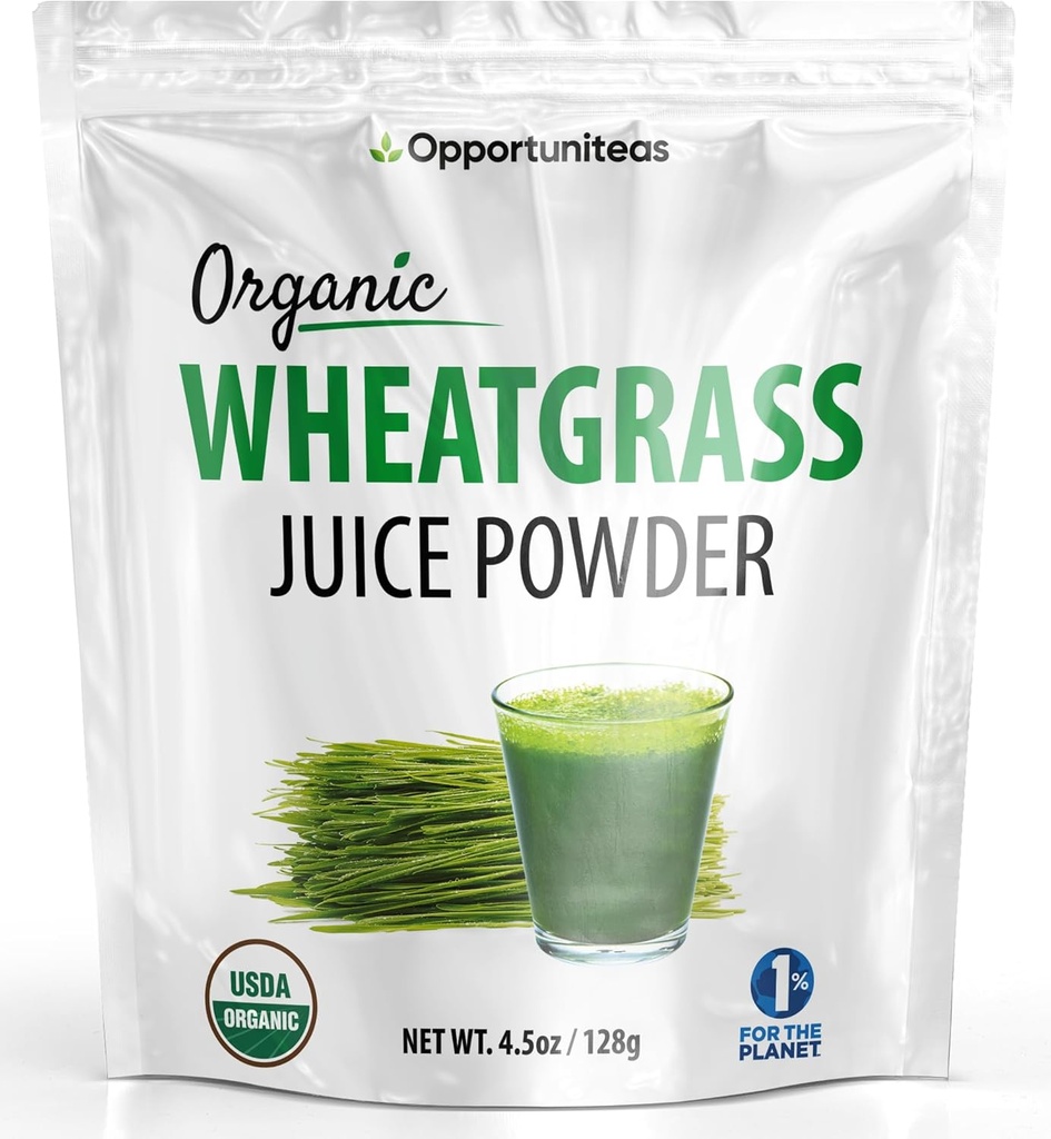 Oportuniteas Wheatgrass ecológicas Juice Powder - Grown " Dried in USA - Premium Green Superfood Supplement - Vegan " Non-GMO - 4.5 oz