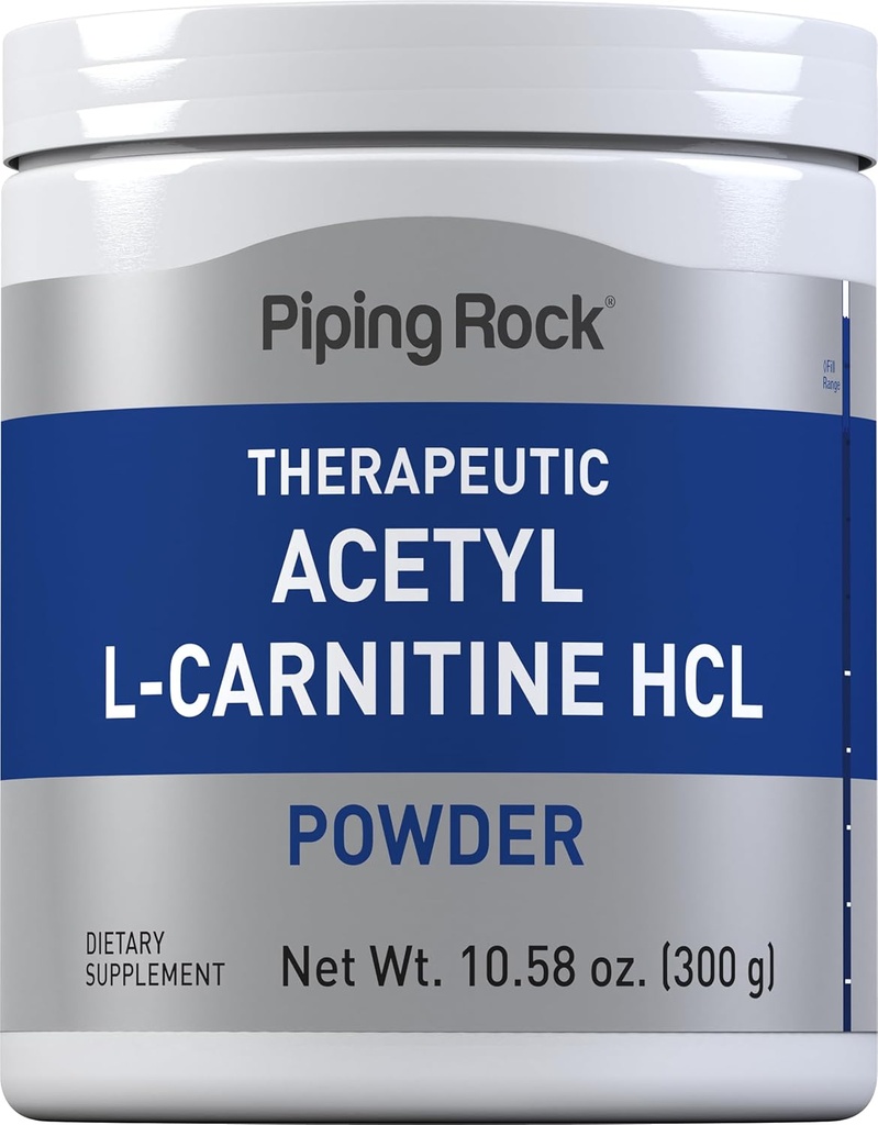 Piping Rock Acetyl L-Carnitine Powder Silencio 300g Silencio ALCAR HCL Suplemento Silencio Non-GMO, Gluten Free