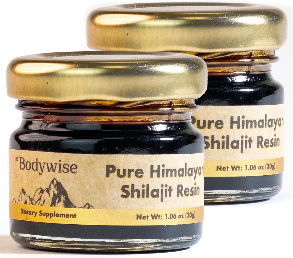 Be Bodywise Pure Himalayan Organic Shilajit Resin - Pack de 2 I Lab Tested I 100% Authentic & Natural I 75%+ Fulvic Acid & 85+ Trace Minerals ← Heavy Metal Gratis I para Hombres I 600 mg I 60 gm.