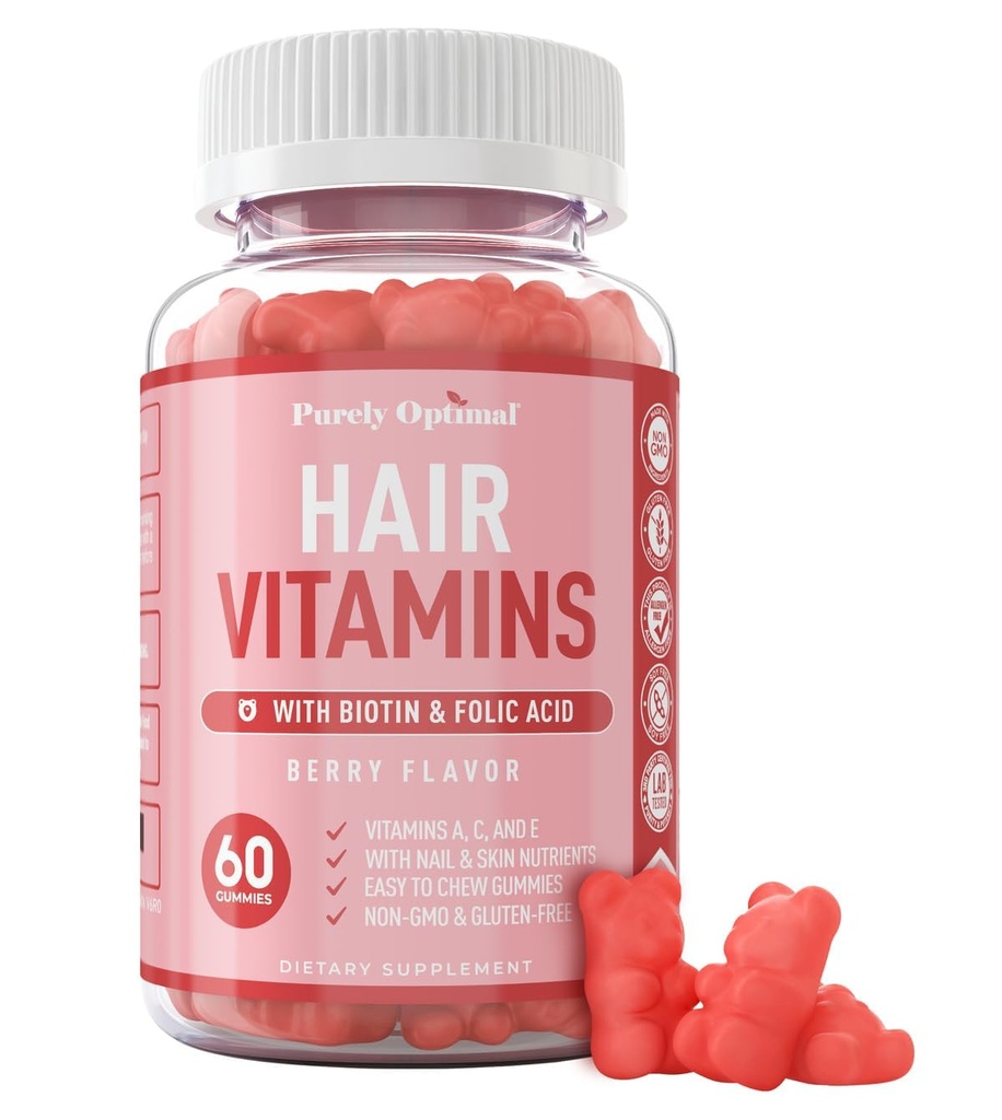 Crecimiento de pelo Premium para Hombres - Crecimiento del cabello Vitaminas w / Biotina & Keratina - Soportes Crecimiento del cabello más saludable delgado - Suplemento para todos los tipos del cabello, 60 cápsulas (60, Berry)