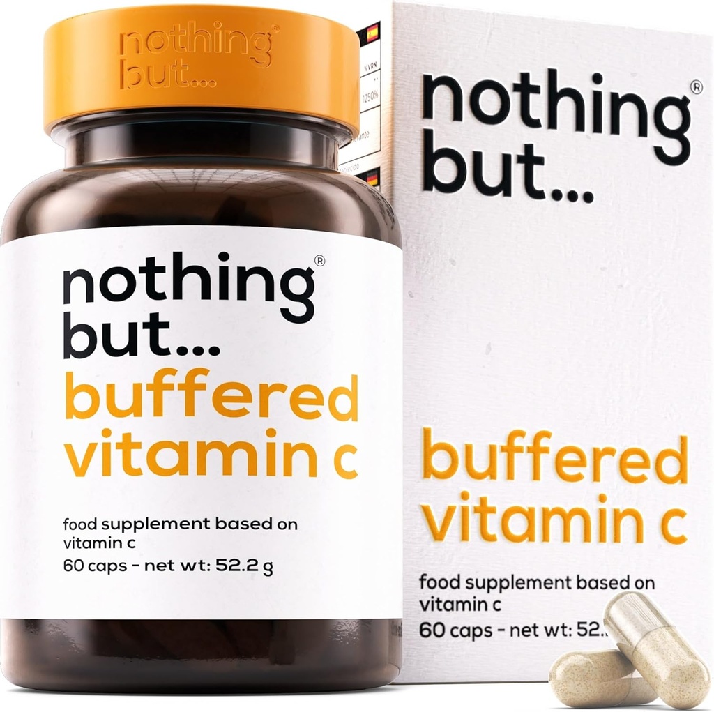 Vitamina amortiguada C 1000mg - alta fuerza Suplemento de vitamina C para el sistema inmunitario, estómago sensible, soporte antioxidante - alta absorción con calcio L-Ascorbate - 60 cápsulas de liberación lenta
