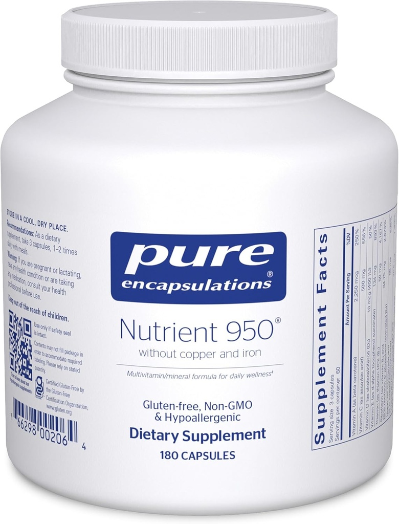 Pure Encapsulations Nutrient 950 Without Copper & Iron  durable Hypoallergenic Fórmula multi-Vitamin/Mineral para la salud óptima