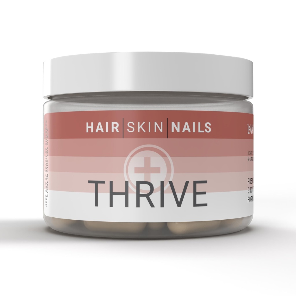 Le-Vel Thrive, Collagen Premium con Biotin 3500mcg, Vitamina C, Zinc y Turmeric – Pelo, Esquía, uñas, articulaciones – Collagen marino hidrolizado, Ashwagandha, Keratin, Kelp orgánico 60 cápsulas