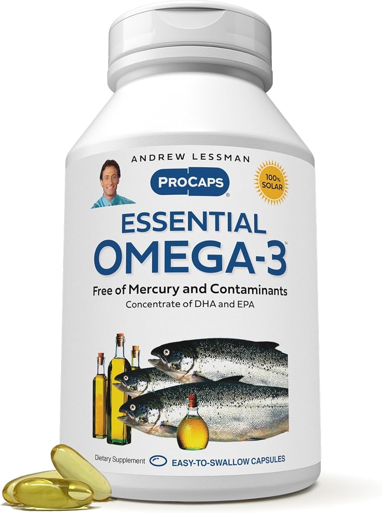 ANDREW LESSMAN Essential Omega-3 Unflavored - 60 Softgels - Ultra-Pure, Alta Potencia Omega-3 Aceites. High DHA, No Stomach Upset, No Contaminants, No Mercury. Pequeño fácil de absorber Softgels