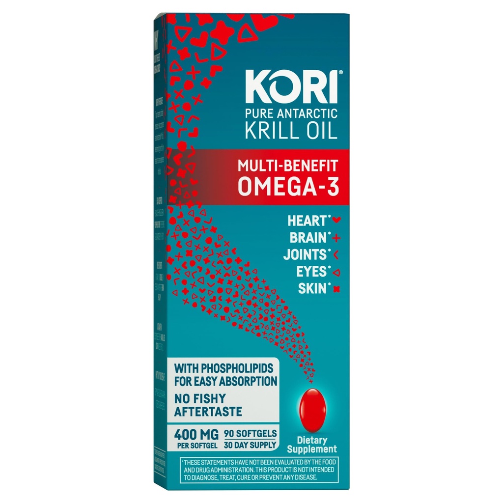 Kori Krill Oil Omega 3 Suplemento, Antártico Krill Oil with Superior Absorption vs Fish Oil Alternative, 400 mg Softgels, 90 Softgels, EPA & DHA