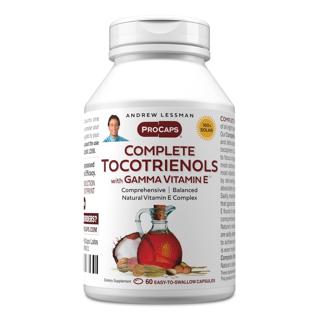 ANDREW LESSMAN Complete Tocotrienols with Gamma Vitamin E 60 Softgels - Ocho Formas de Vitamina E (Alpha, Beta, Gamma, Delta Tocopherols y Tocotrienols). Potente antioxidante. No hay aditivos