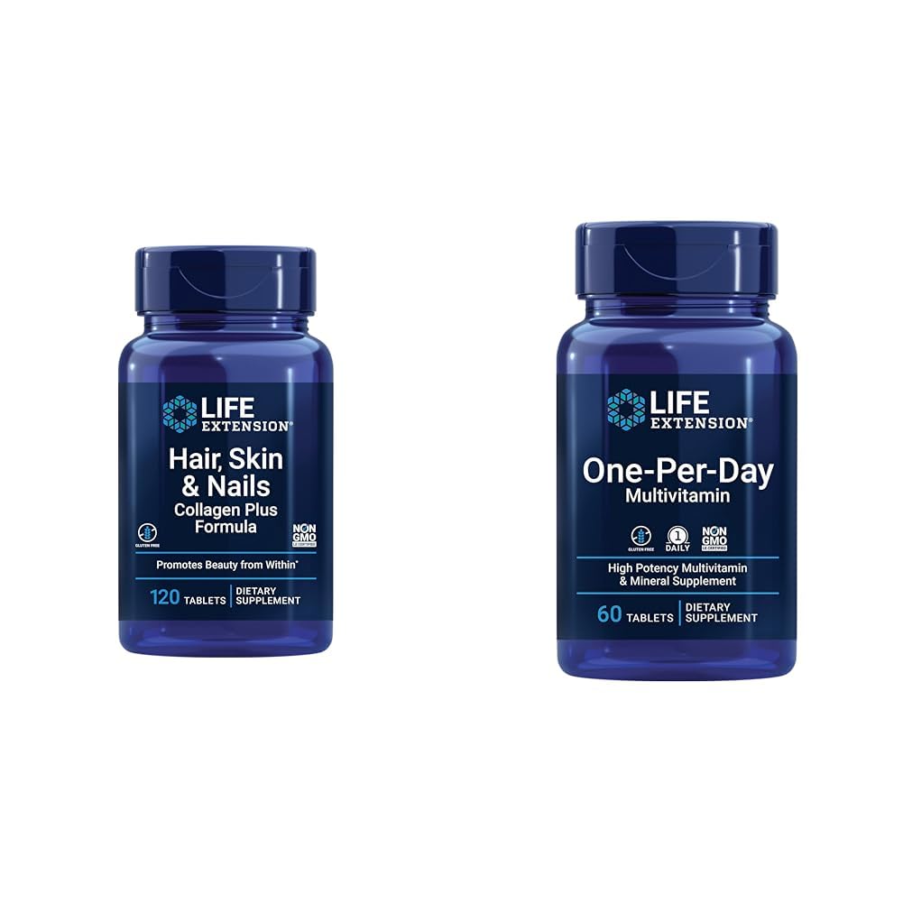 Extensión de la vida Pelo, piel &amp; uñas Collagen Plus Fórmula con Multivitamin - 120 Cuenta &amp; 60 Tabletas
