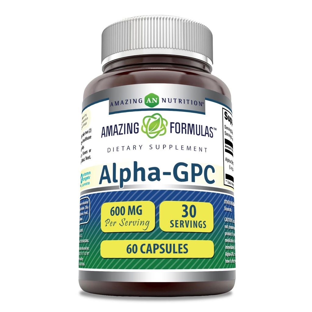 Amazing Fórmulas Alpha GPC Suplemento Silencio 600 Mg Por Serving Silencio 60 Capsules  No GMO Silencio Gluten Free ← Made in USA