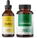 HERBAMAMA Mullein Leaf Extract and Goldenseal Capsules Kit - Bundle of Mullein Leaf Tincture 4 fl oz y 700 mg Goldenseal Root Capsules - Vegan, Non-GMO, Sugar & Alcohol-Free - 2 Pack
