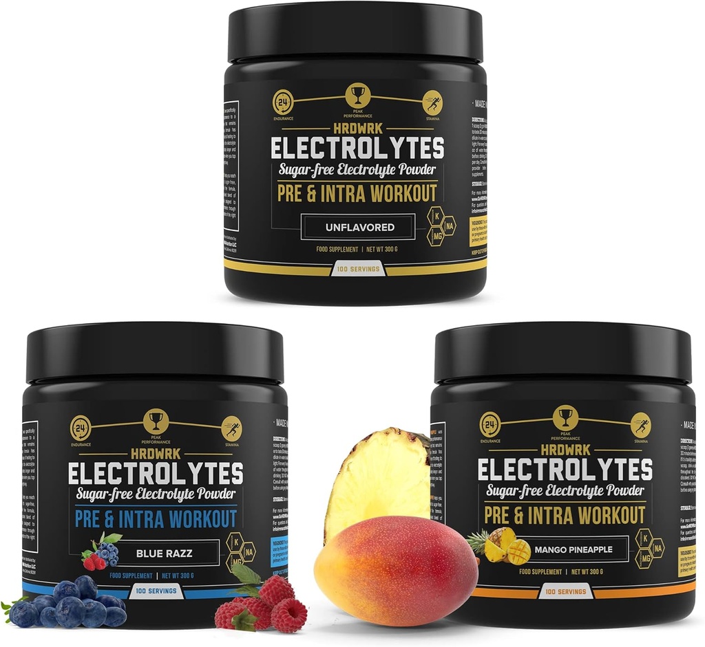 HRDWRK - 100 Servings Keto Electrolytes Powder Hydration Sugar Free - Electrolyte Powder to Boost Endurance & Reducir Fatiga con Electrolytes Suplemento Conjunto de 3