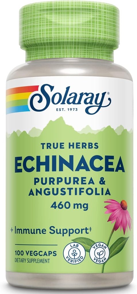 SOLARAY Echinacea Angustifolia " Purpurea Root, Veg Cap (Btl-Plastic) 460mg tención 100ct