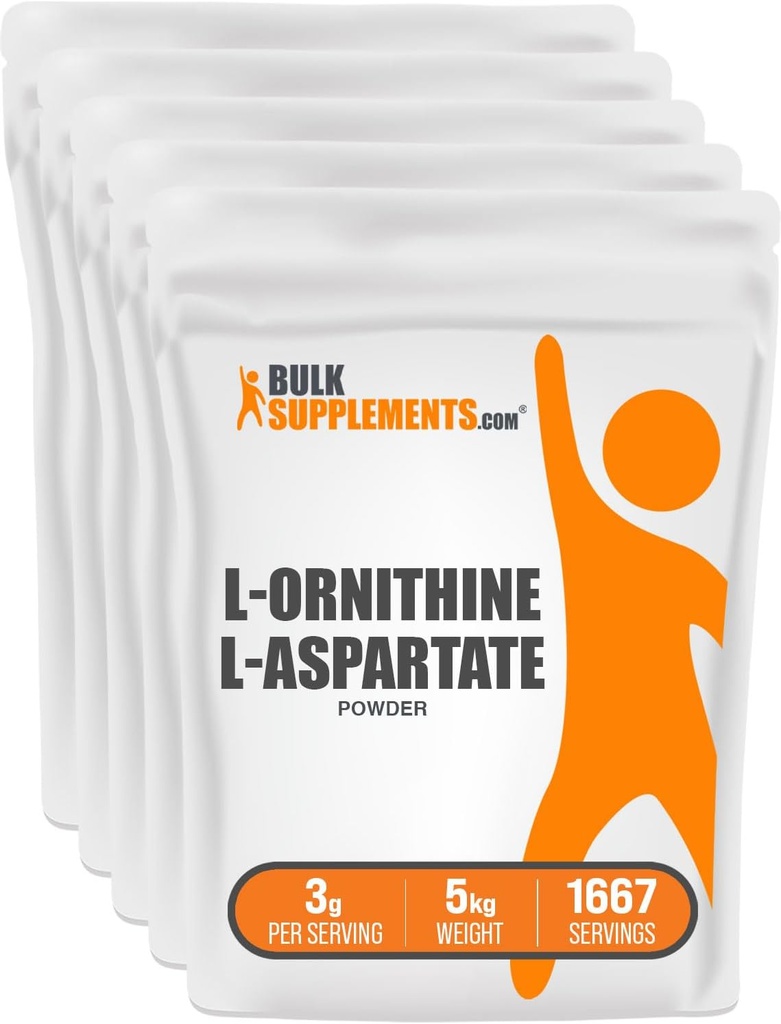 BulkSupplements.com L-Ornithine L-Aspartate Powder - Suplemento Ornithine, Suplemento Amino Acid - Gluten Free, 3g per Serving, 1kg (Pack of 5) (11 lbs)