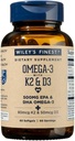 Wiley's Finest Wild Alaskan Fish Oil Vitamin K2 & D3 Softgels - 500 mg de EPA y DHA Omega-3 para Bone and Heart Health Support - 60 Softgels (60 Servings)