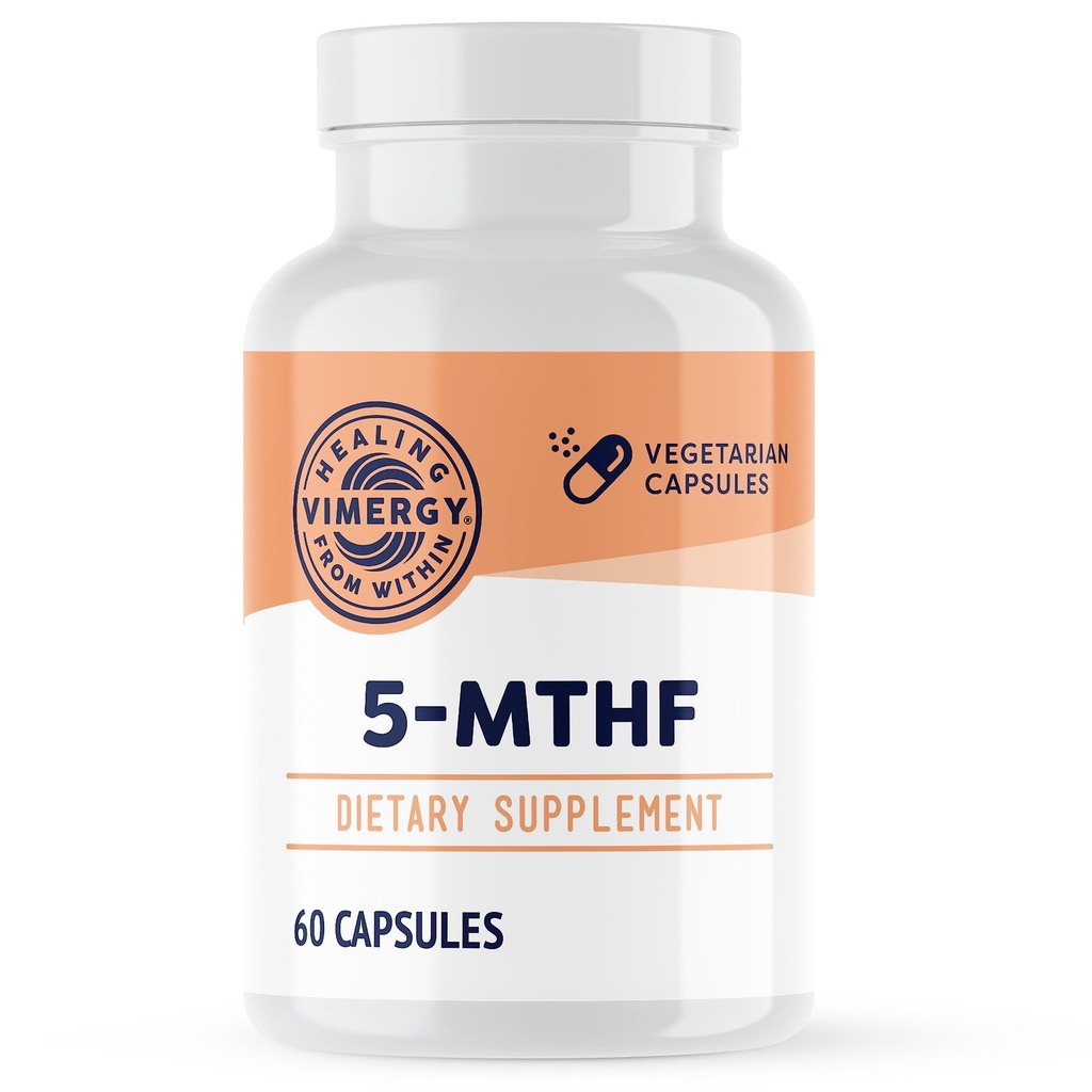 Vimergy 5-MTHF Capsules – 60 Serviciones (1 Cápsula/Serving) 8500mcg L-Methylfolate Glucosamine y 500 mcg Vitamina B12 Suplemento –Bioavailable Folate Suplemento para Mujeres y Hombres Vegan 5 mthf (60 ct)