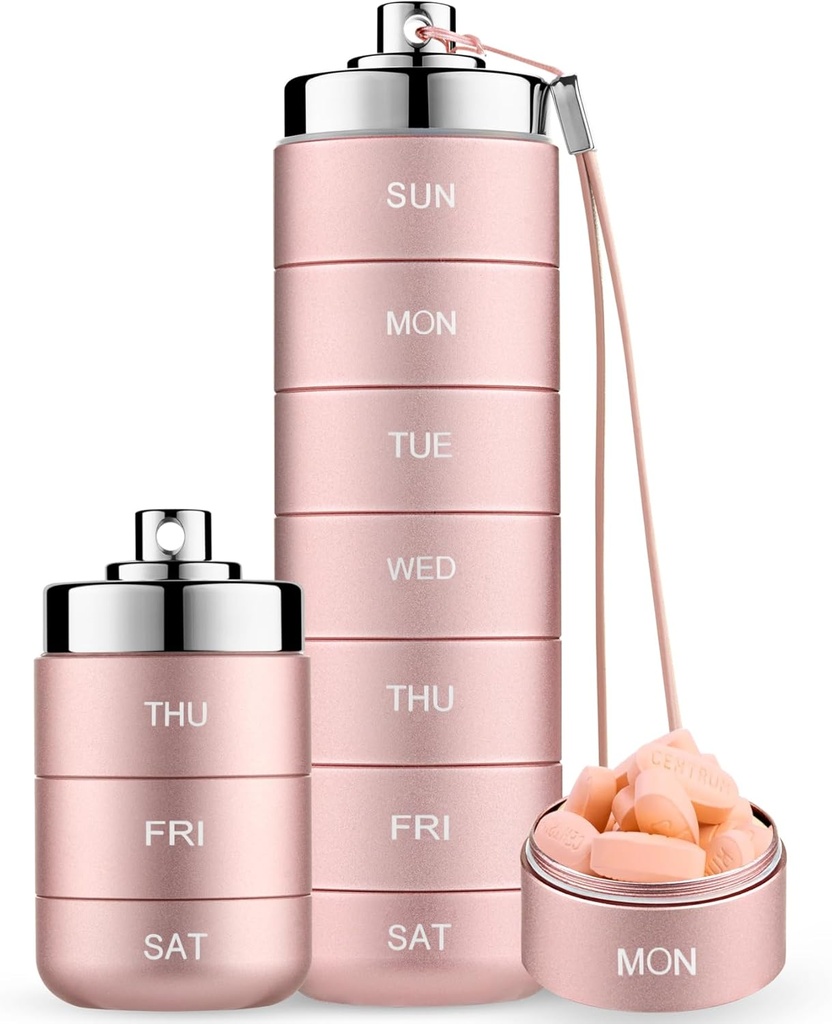 Mossime Metal Travel Pill Organizer, Portable 7 Day Vitamin Organizer Stackable, Waterproof 1 Times A Day Pill Box, Gran Contenedor de Pill, Daily Medicine Organizer for Vitamin, Fish Oil, Supplement
