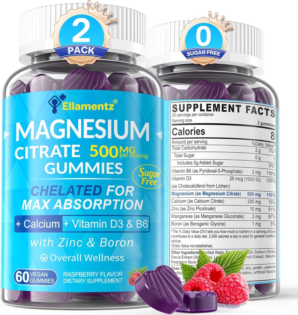 Citrato de magnesio Gummies 500mg para Mujer Hombre Azúcar Gratis, Citrato de magnesio para estreñimiento  Gummies de Magnesio Chelated con B6 para Mood, Calma TENCalcium Magnesium Zinc D3 Suplemento para Bone & Muscle