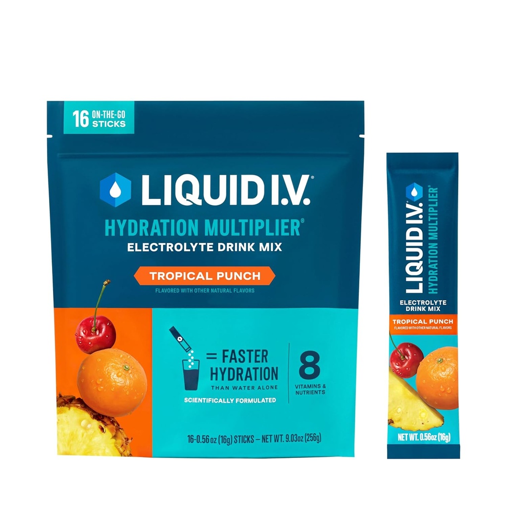 Multiplicador de hidratación I.V.® líquido - Tropical Punch ← Electrolyte Powder Drink Mix ← 1 Pack (16 Servings)