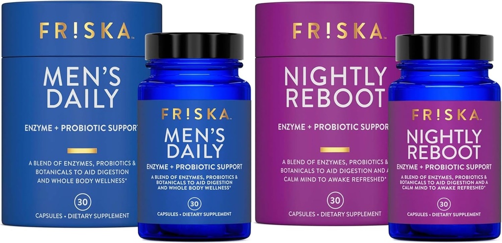 FRISKA Hombres " Nightly Probiotic Bundle peru Digestive Enzymes " Probiotics Suplemento  Male " Nightime Digestion " Bloating Support ← 30 cápsulas por botella