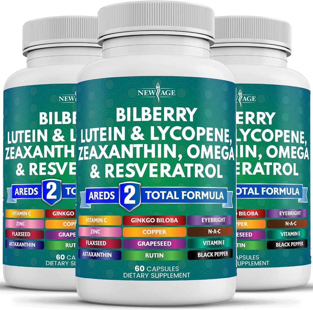 NUEVA AGE Salud Ocular Vitaminas con Luteina de Fresa y Zeaxantina Lycopene Resveratrol Grape Seed Extract Astaxanthin - Vitamina Ojo - 180 Cuenta