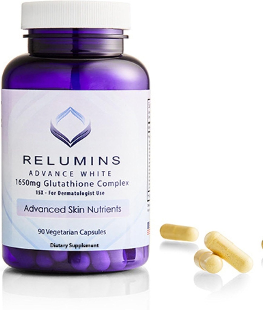 Reluminas Glutathione Suplemento - 1650mg Reducido Complejo Glutathione con ácido lipoico alfa, Rosa HIPS, Riboflavin, " Vitamina E - 90 Veggie Capsules x 1 Botella - Blend proprietario