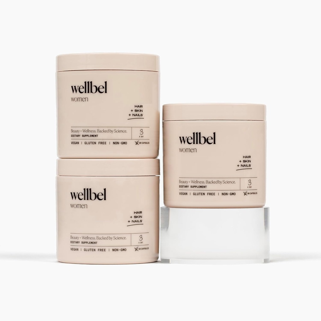 WELLBEL Mujeres suplemento limpio para el cabello, la piel y las uñas, Vegan, Gluten libre y no GMO 90 Cuenta (3 Pack)