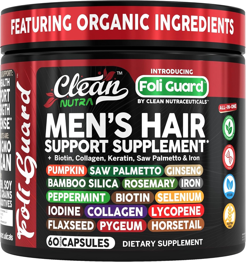 Suplemento de crecimiento del cabello para los hombres Iron Ginseng Bamboo Silica Rosemary Peppermint Keratin Selenium Iodine Flaxseed Horsetail Vitamina A C D3 E B12