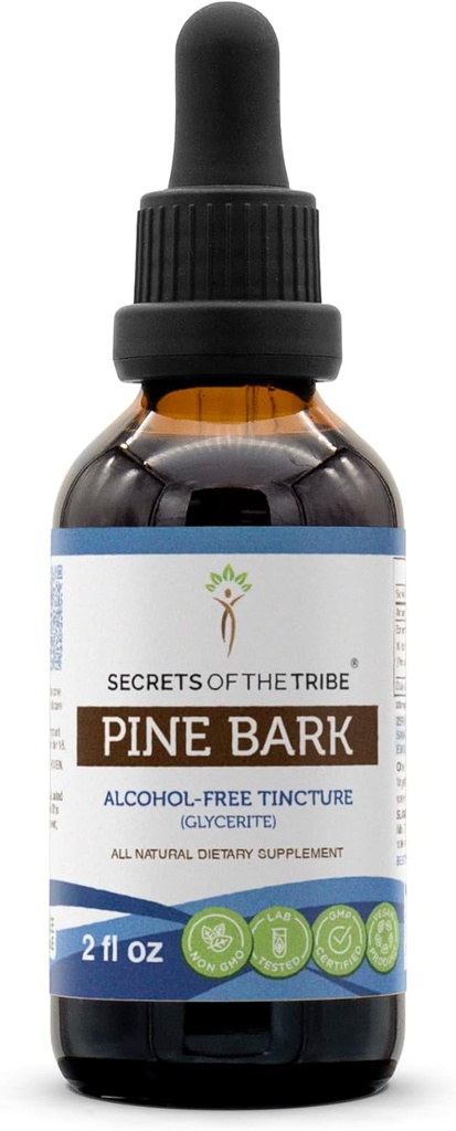 Secretos de la Triba Pine Bark Tincture Extracto libre de alcohol, Barco de pino silvestre (Pinus massoniana) Barco seco 2 oz
