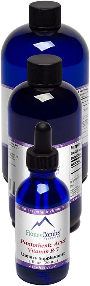 HoneyCombs Vitamina B5 Pantothenic Acid Suplemento Liquid Drops - High Potency Vitamin B5 for Hombres &amp; Mujeres - Mantener hormonas saludables, Sistema inmunológico, Pelo, Piel, uñas - Vitaminas Líquidas Veganas (8 Fl oz)
