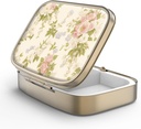 Pill Case Pill Box con Mirror Retro 2 Compartment Caja pequeña de pill para purés o bolsillo Bronce Rectangular Pill Box o Vitaminas, Aceite de pescado, Suplementos, Pill Containe Travel Gifts(Vintage Floral)