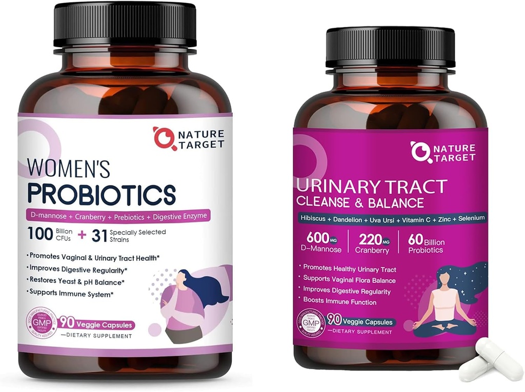 NATURE TARGET Probióticos para Mujeres Salud Digestiva + Probióticos para Mujeres Salud Urinaria