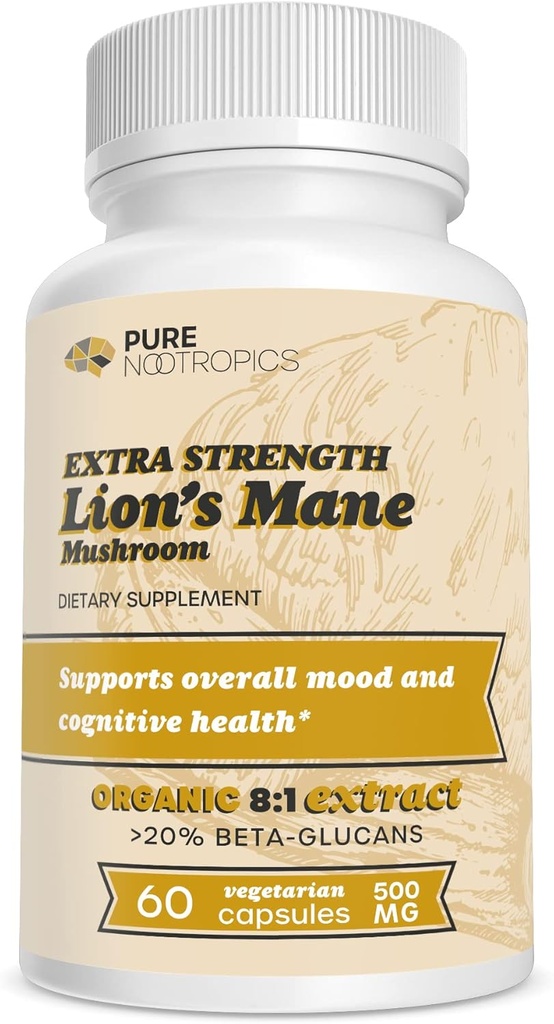Organic Lion's Mane 8:1 Mushroom 500 mg TENIDO Dual Extract TEN 60 Vegetarian Caps √≥20% beta-glucans ANTE Hericium erinaceus ANTE