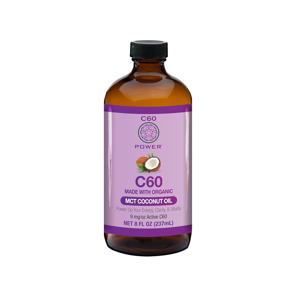 C60 Power - MCT 8-oz.- Aceite de coco de MCT orgánico, 8 Fl Oz, 99.99% Fullerenes de carbono puro, Lift Oxidative Burden, Optimize Función Mitocondrial