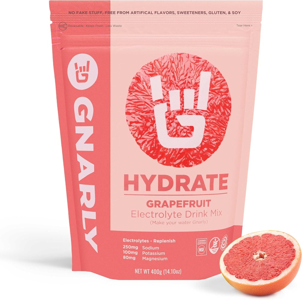 Gnarly Nutrición Hydrate Electrolyte Powder – Ruby Red Grapefruit Ejercicio Hydration Drink Mix – NSF Contents Certified – Electrolyte Solution, Performance " Recovery – Ruby Red Grapefruit, 14.10 oz