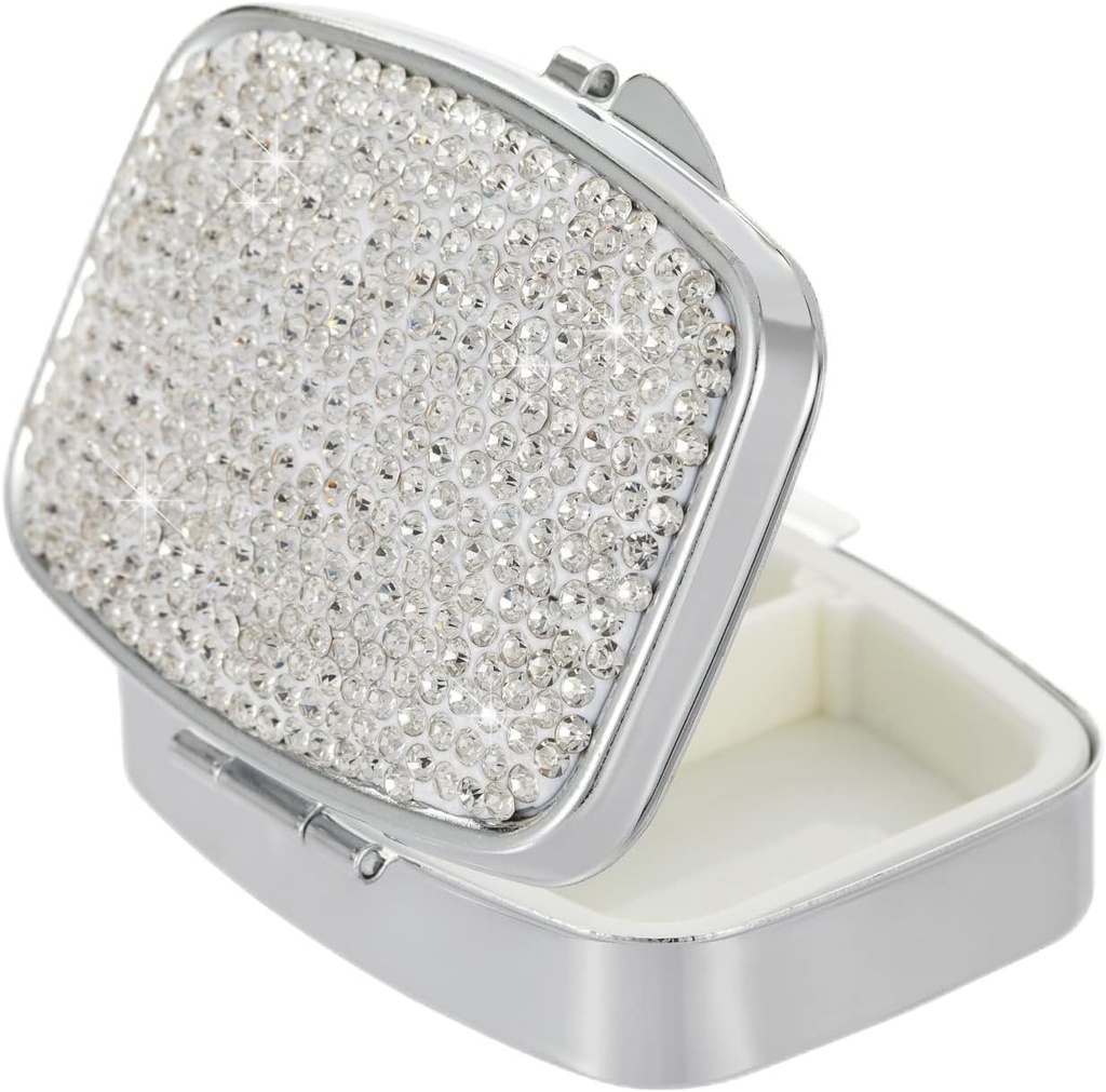 Pocket Pharmacy Bling 2 Compartment Medicine Organizer Funda para la caja de la pila de la pequeña taza para el tenedor de vitamina cuadrado de bolsillo (plata)