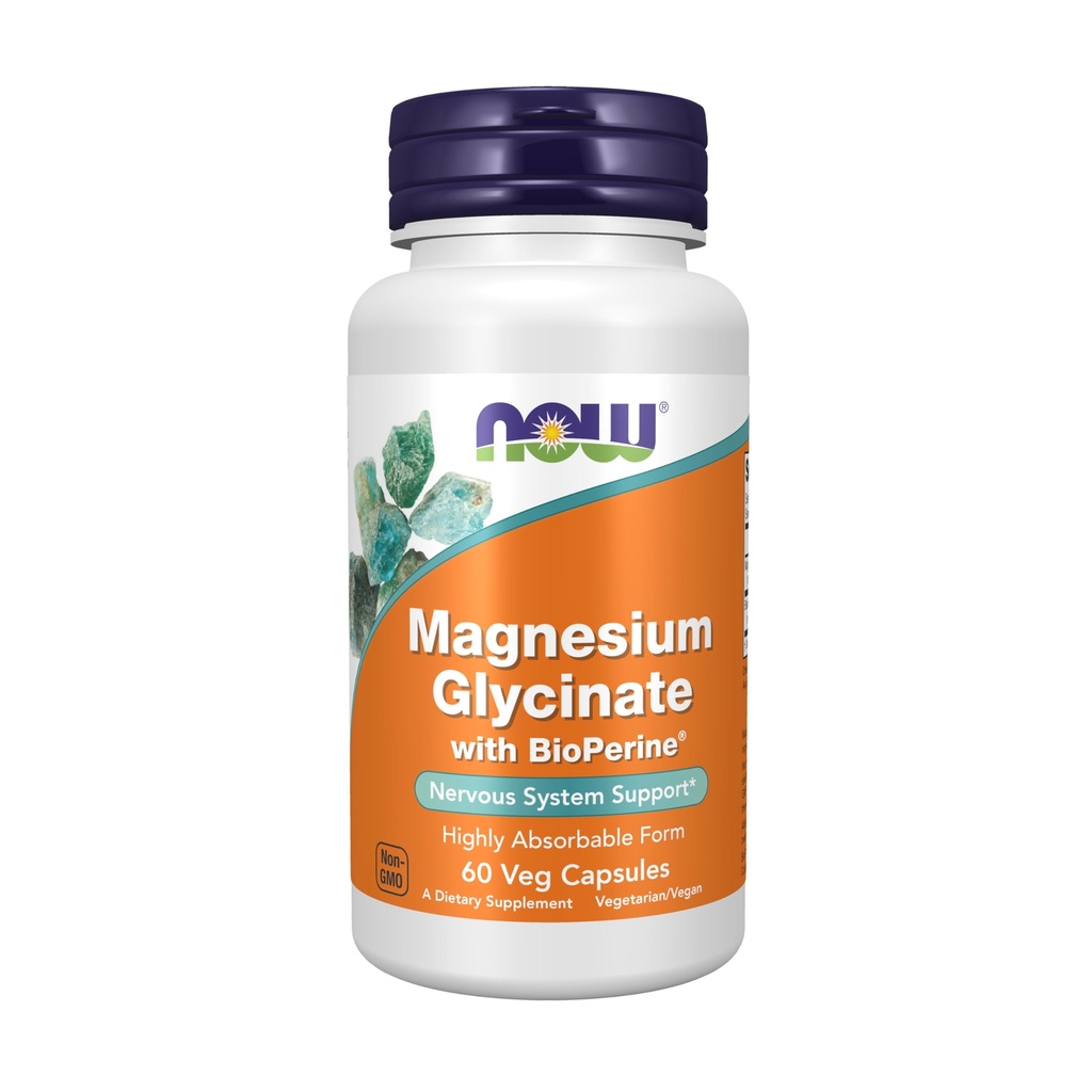 AHORA Alimentos Suplementos, Magnesio Glycinate con BioPerine, 60 Veg Capsules