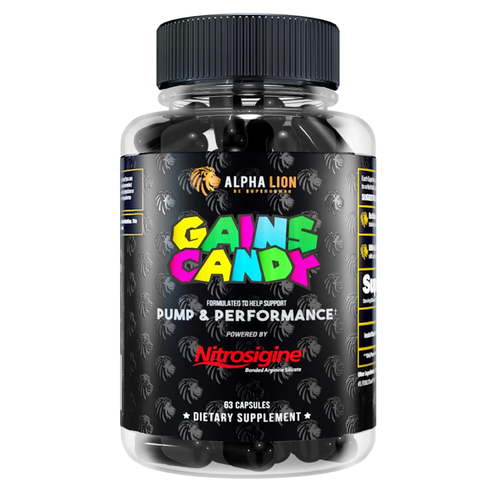 ALPHA LION obtiene dulces, píldoras suplementarias para el flujo muscular " de sangre, boóster de óxido nítrico, soporta el enfoque mental, uso diario para mejorar el rendimiento de entrenamiento, 63 cápsulas (Nitrosigine)