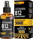 Vitamina B12 Spray sublingual 5000 mcg – Metilcobalamina Vegan Líquida B12 Boost Energy, Mood & Brain Health - Gluten-Free, Non-GMO B12 Spray for Men & Women - Easy Dosage (5000 mcg in 10 Sprays)