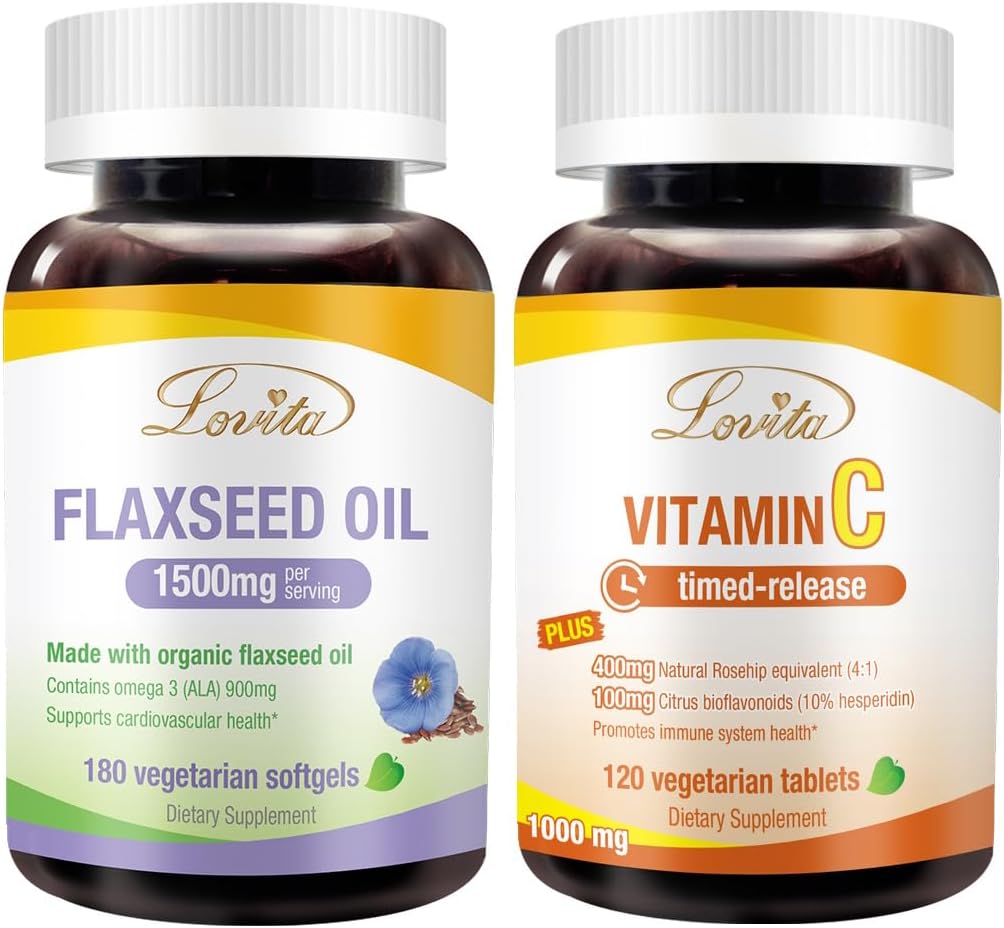 Lovita Flaxseed Oil " Vitamina C Nutrientes Bundle. Suplemento dietético apoya una mejor nutrición & bienestar general
