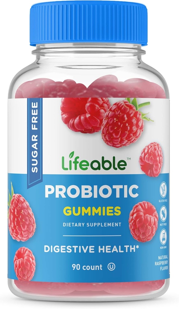 Probióticos gratuitos de azúcar – Gran sabor natural Sabor Gummy Suplemento Chewable – GMO Gratis, Vegetariano, Gluten Gratis – para Gut Health and Immune Support – para adultos, hombres, mujeres – 90 Gummies