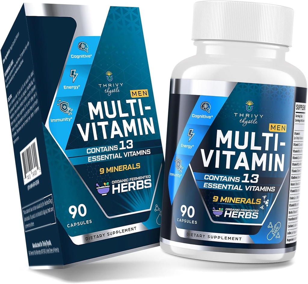 Hombres multivitamínicos 50 Plus - Multivitamínico diario para hombres con extractos herbarios fermentados " 43 vitaminas y minerales - Mens Vitaminas apoya la memoria " cerebro, energía, salud ósea