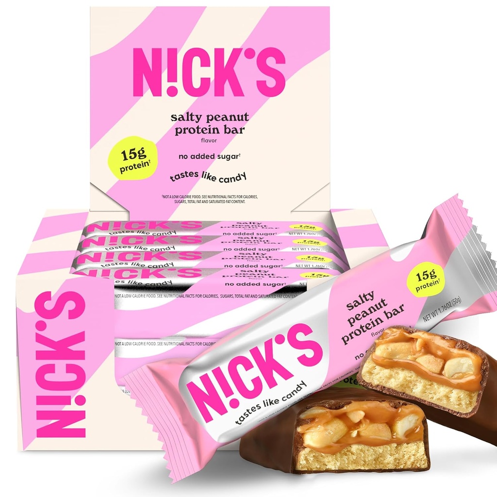 NICKS Proteína Bares de chocolate maní Ø 15g proteína TEN 200 calorías ANTE Bajo Carb Keto Friendly Snacks No Añadido Sugar (Multipack 12 bares x 50g)
